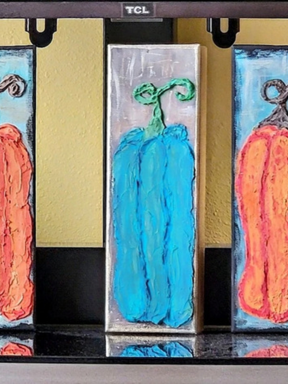 Original Abstract Pumpkin Painting Set in Blue & Pink